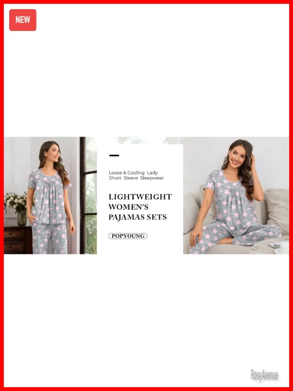 2 Piece Pajama Set Short Sleeve Soft Rayon Spandex Loungewear